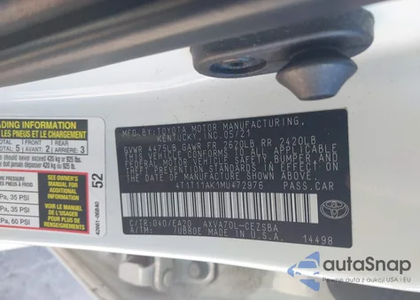 2021 Toyota Camry Se z USA, uszkodzony, nr VIN 4T1T11AK1MU472976